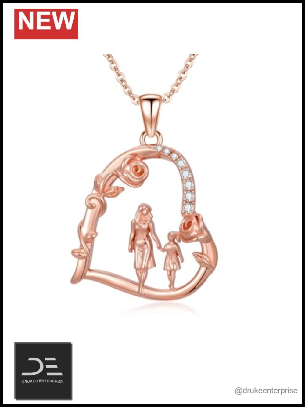 Rose Gold Plated Mother Love Heart Pendant Necklace for Women Gift